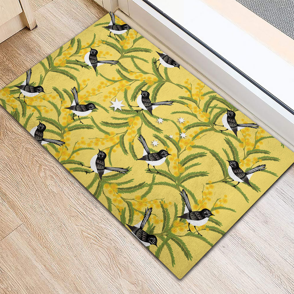 Australia Wattle Day Rubber Doormat Acacia Pycnantha Willie Wagtail Seamless Style