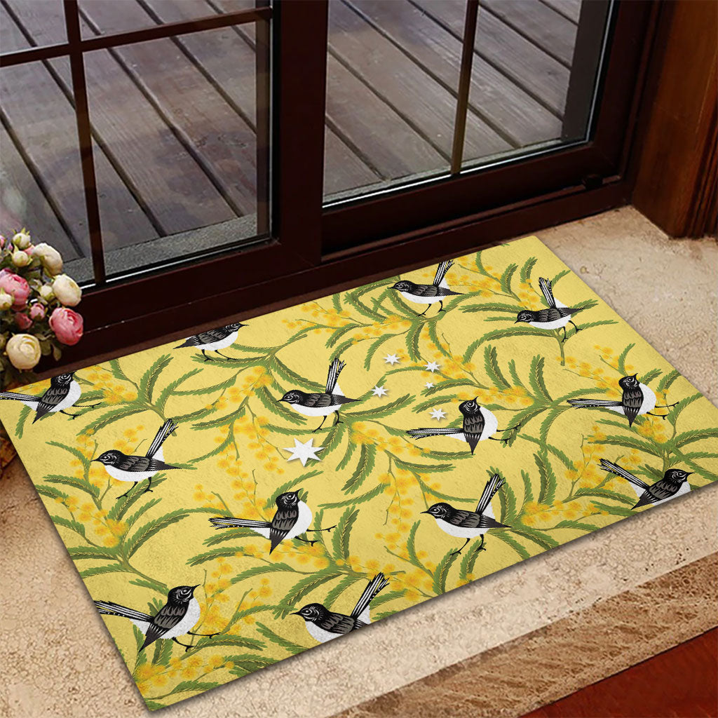 Australia Wattle Day Rubber Doormat Acacia Pycnantha Willie Wagtail Seamless Style