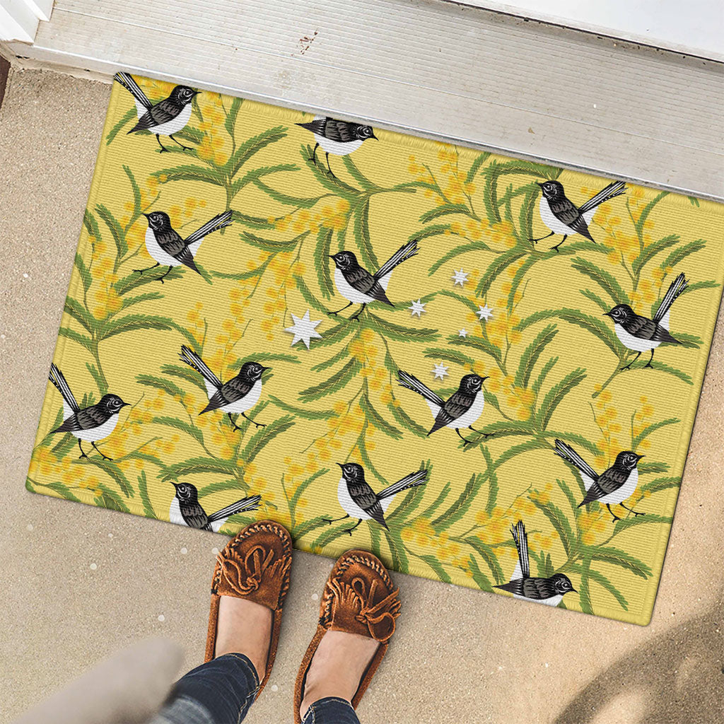 Australia Wattle Day Rubber Doormat Acacia Pycnantha Willie Wagtail Seamless Style