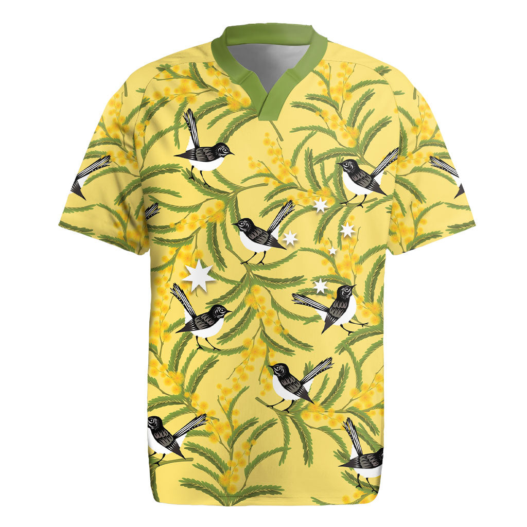 Australia Wattle Day Rugby Jersey Acacia Pycnantha Willie Wagtail Seamless Style