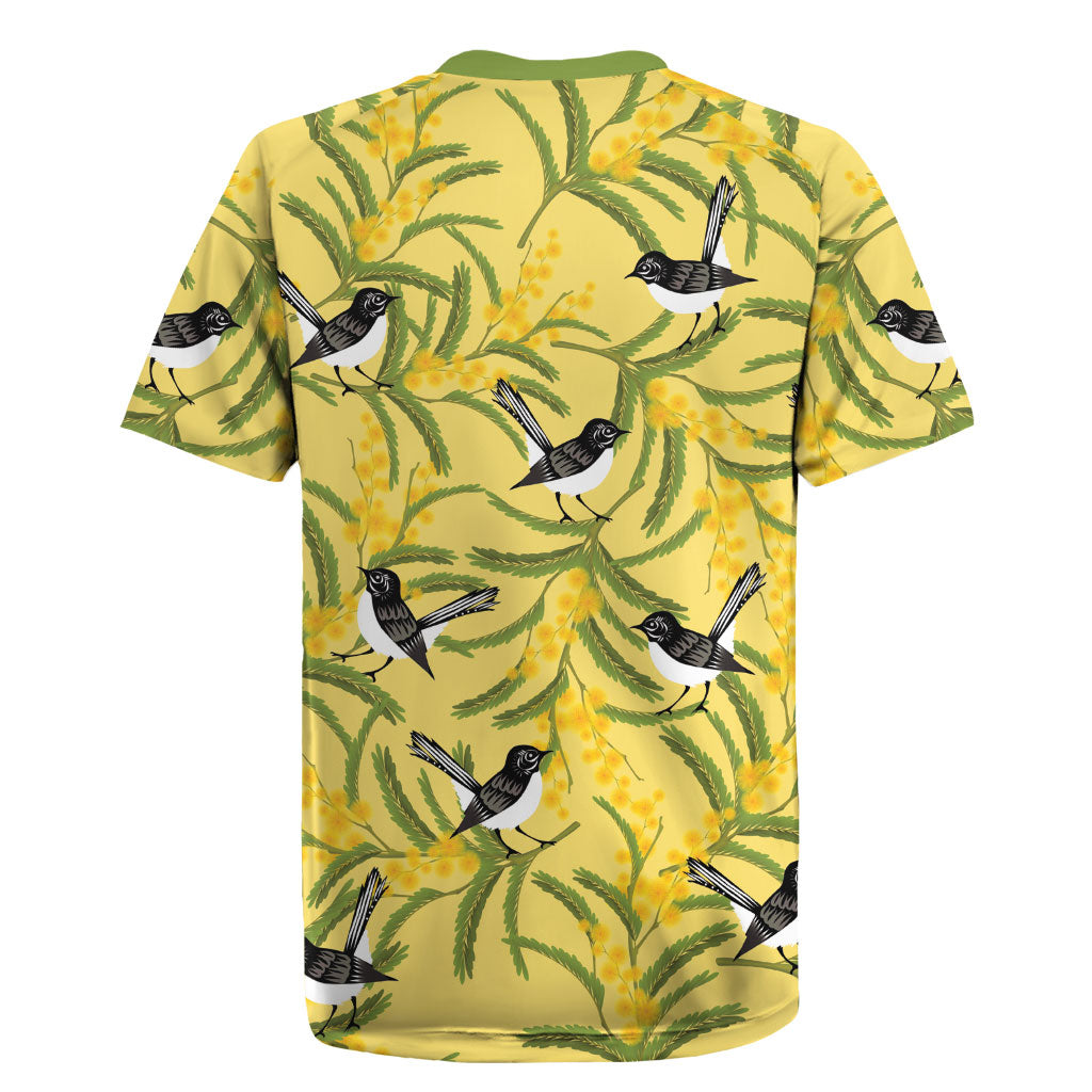 Australia Wattle Day Rugby Jersey Acacia Pycnantha Willie Wagtail Seamless Style