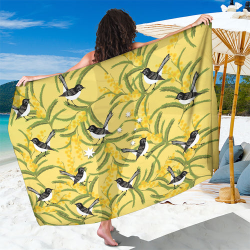 Australia Wattle Day Sarong Acacia Pycnantha Willie Wagtail Seamless Style