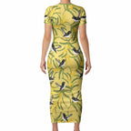 Australia Wattle Day Short Sleeve Bodycon Dress Acacia Pycnantha Willie Wagtail Seamless Style