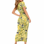 Australia Wattle Day Short Sleeve Bodycon Dress Acacia Pycnantha Willie Wagtail Seamless Style