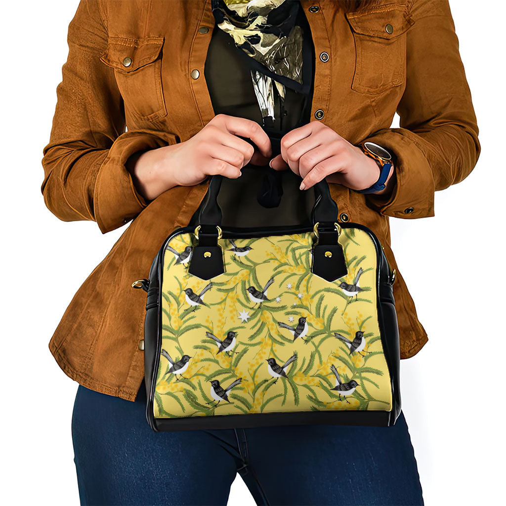 Australia Wattle Day Shoulder Handbag Acacia Pycnantha Willie Wagtail Seamless Style