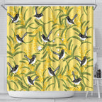 Australia Wattle Day Shower Curtain Acacia Pycnantha Willie Wagtail Seamless Style