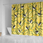 Australia Wattle Day Shower Curtain Acacia Pycnantha Willie Wagtail Seamless Style