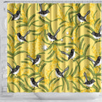Australia Wattle Day Shower Curtain Acacia Pycnantha Willie Wagtail Seamless Style