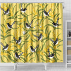 Australia Wattle Day Shower Curtain Acacia Pycnantha Willie Wagtail Seamless Style
