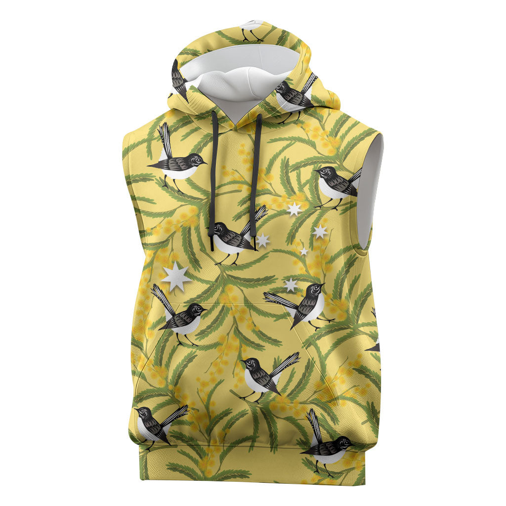 Australia Wattle Day Sleeveless Hoodie Acacia Pycnantha Willie Wagtail Seamless Style