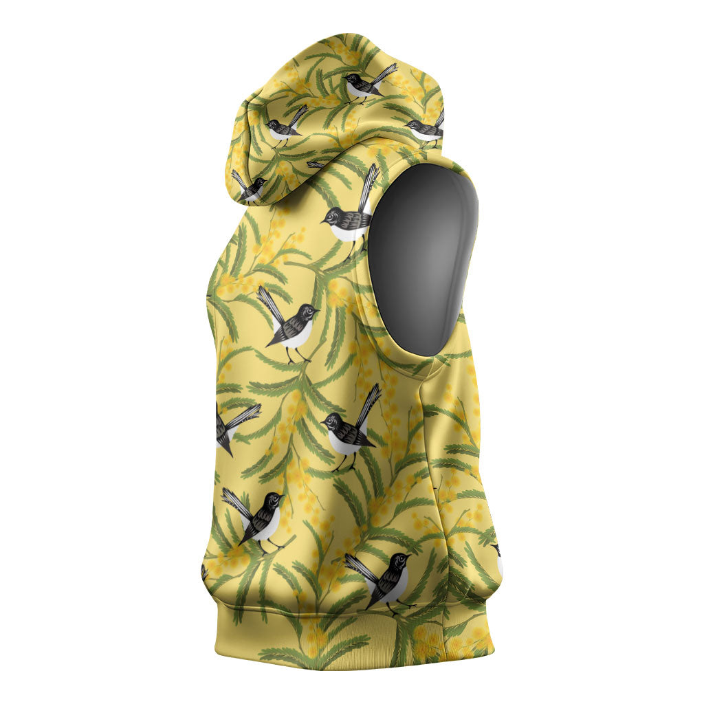 Australia Wattle Day Sleeveless Hoodie Acacia Pycnantha Willie Wagtail Seamless Style