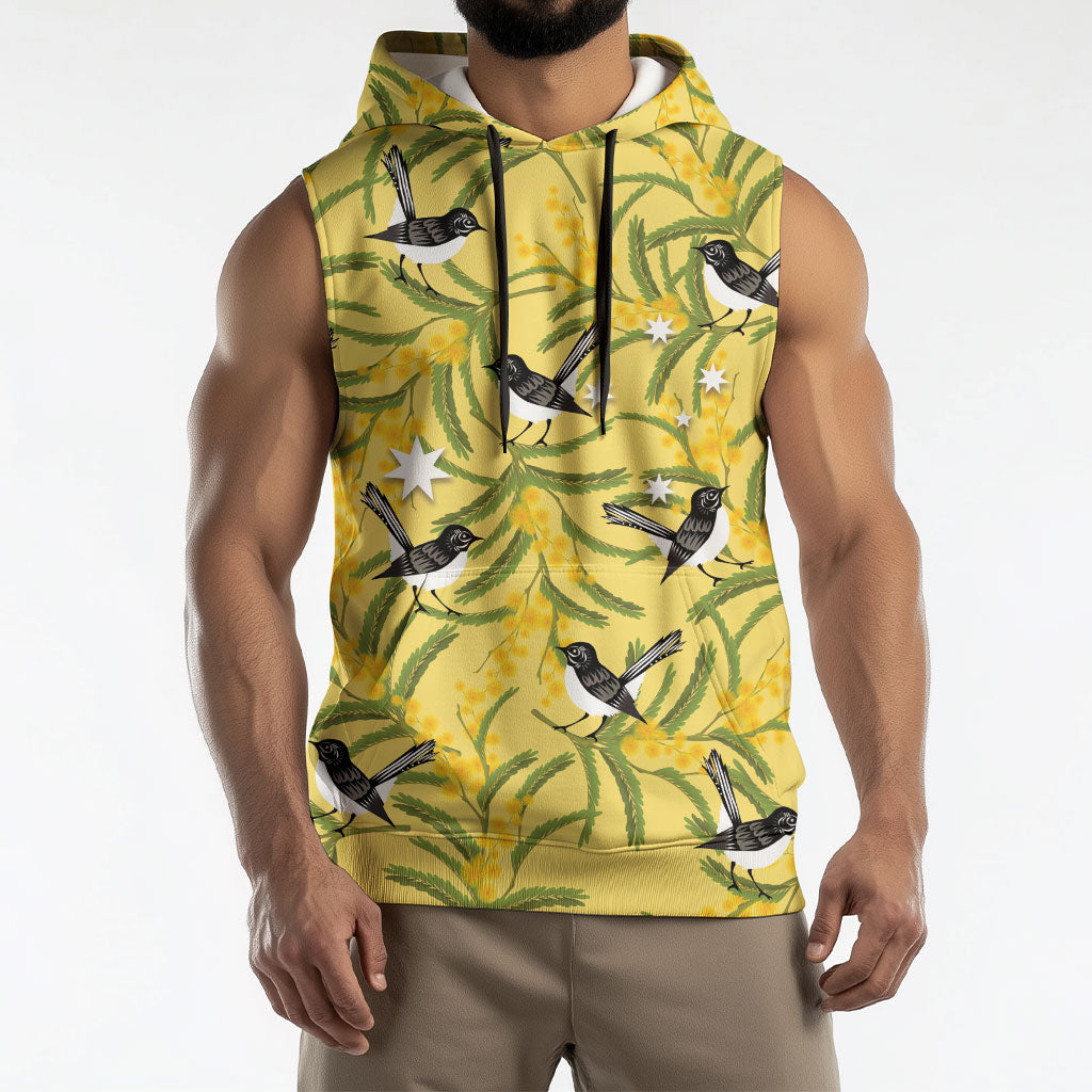 Australia Wattle Day Sleeveless Hoodie Acacia Pycnantha Willie Wagtail Seamless Style