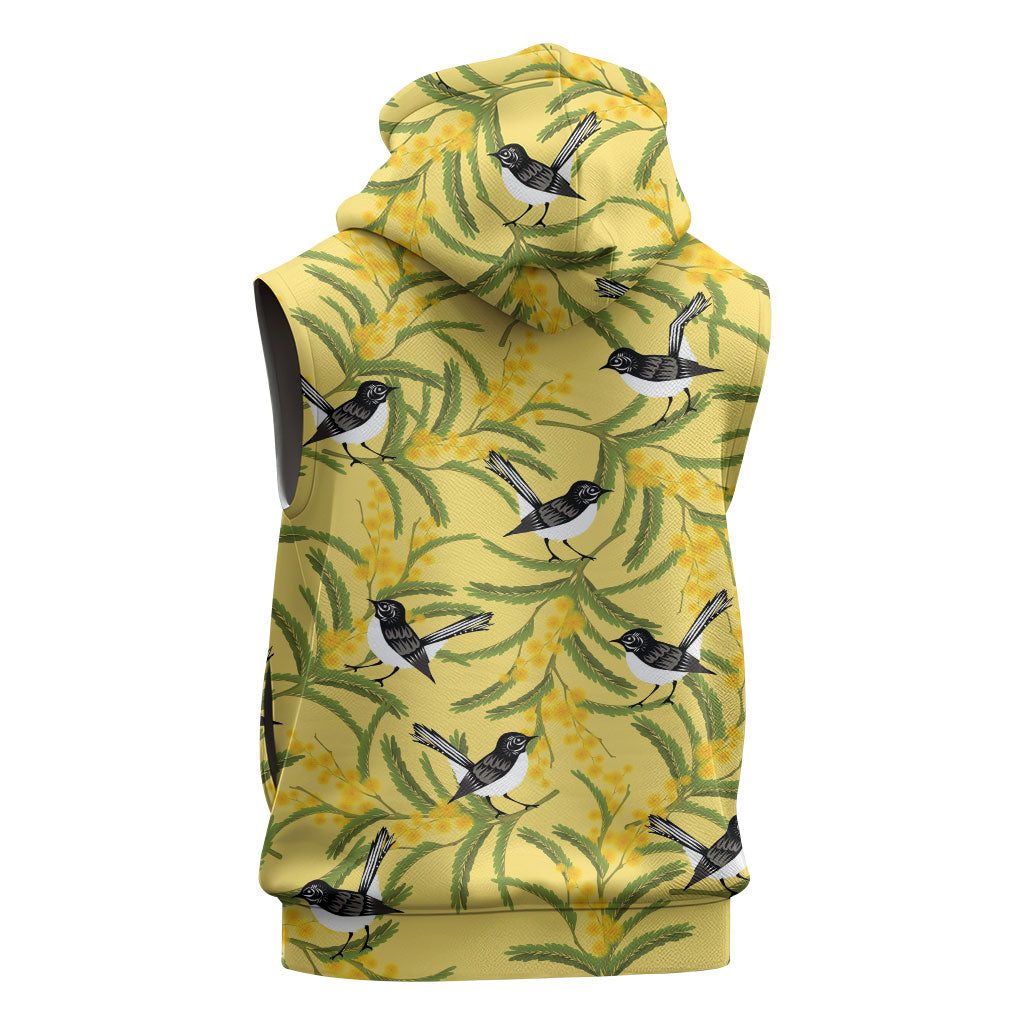 Australia Wattle Day Sleeveless Zip Hoodie Acacia Pycnantha Willie Wagtail Seamless Style