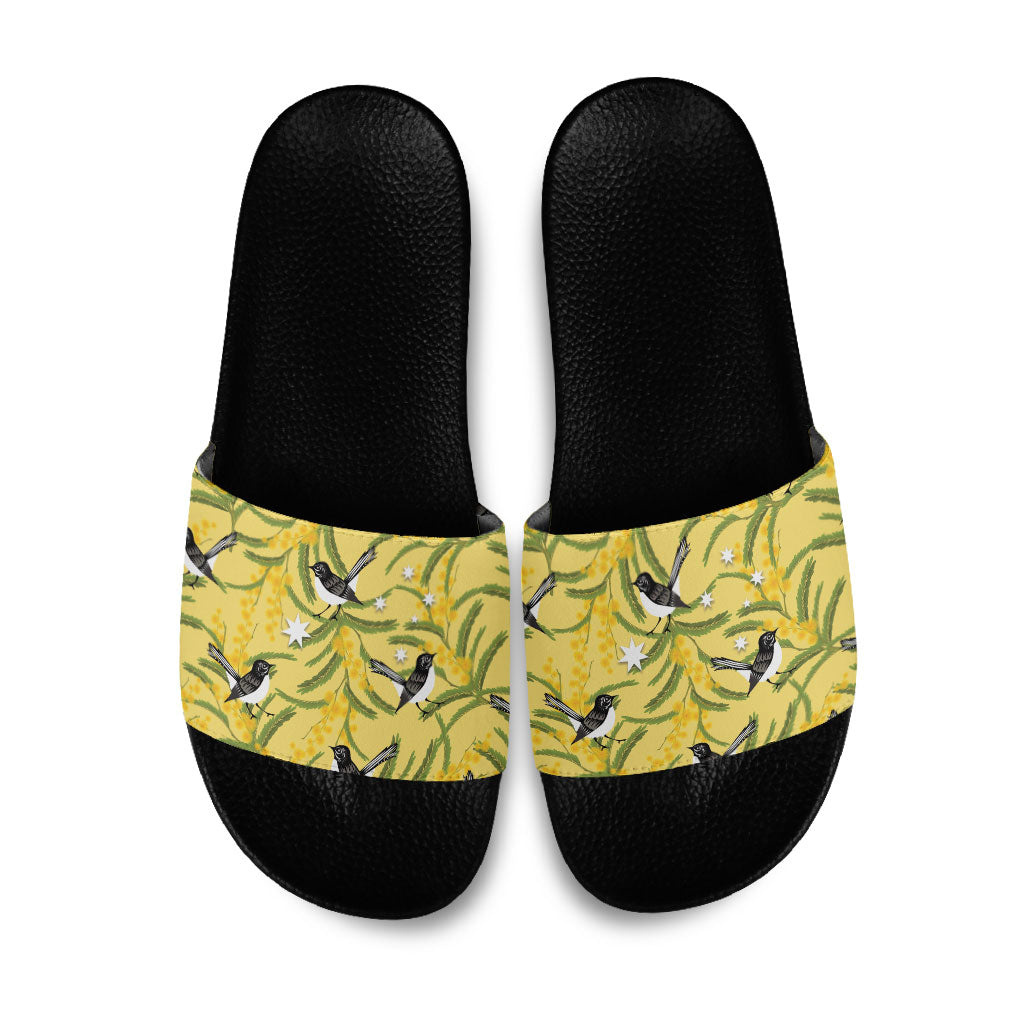 Australia Wattle Day Slide Sandals Acacia Pycnantha Willie Wagtail Seamless Style