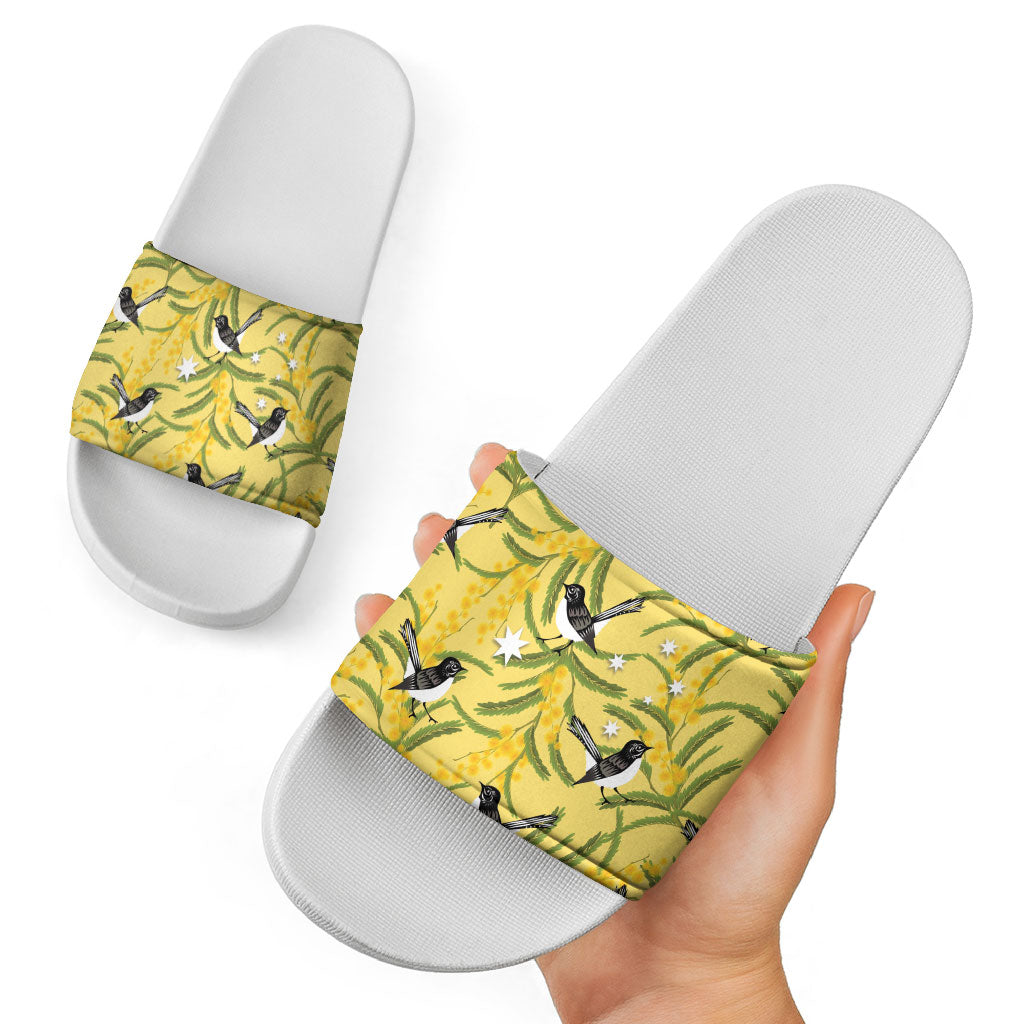 Australia Wattle Day Slide Sandals Acacia Pycnantha Willie Wagtail Seamless Style
