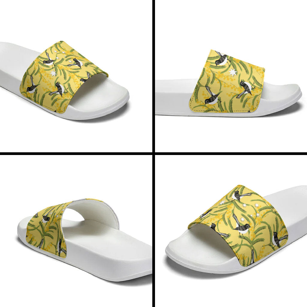 Australia Wattle Day Slide Sandals Acacia Pycnantha Willie Wagtail Seamless Style
