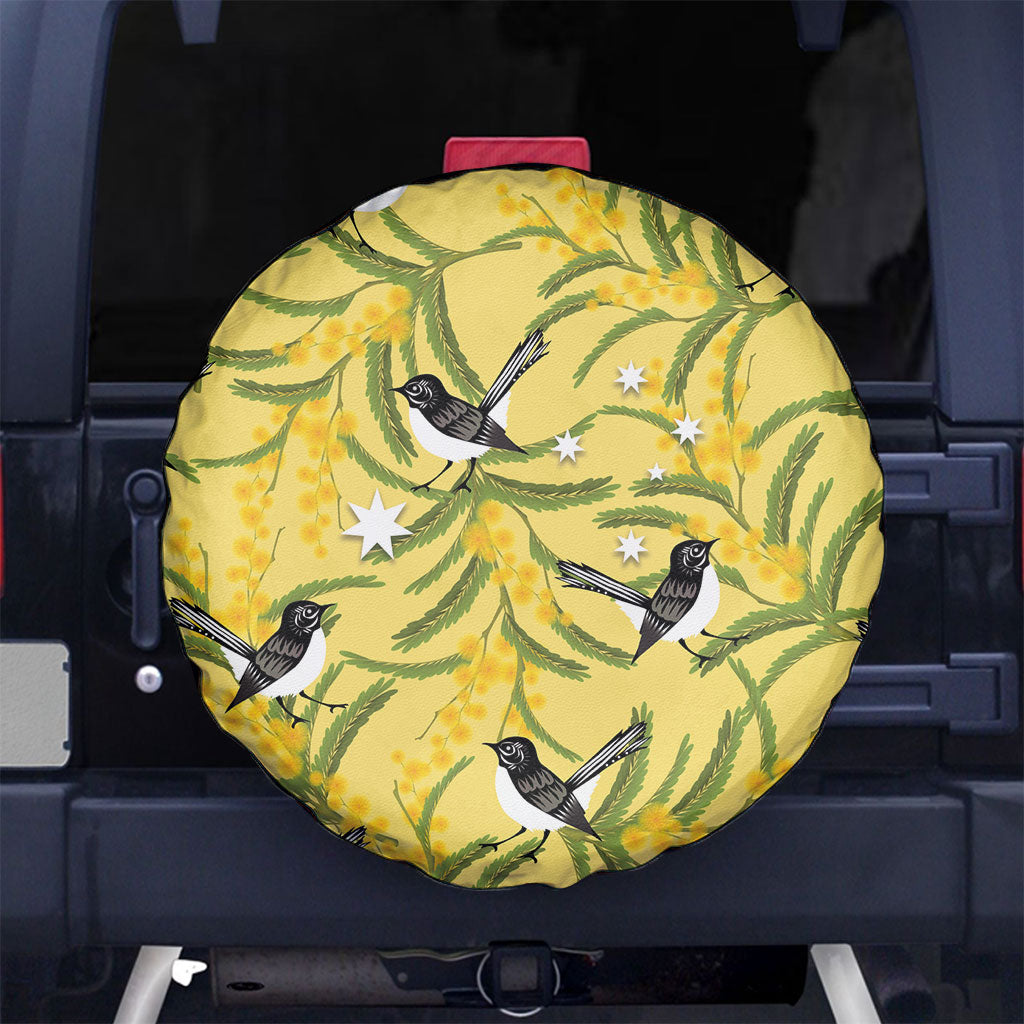 Australia Wattle Day Spare Tire Cover Acacia Pycnantha Willie Wagtail Seamless Style