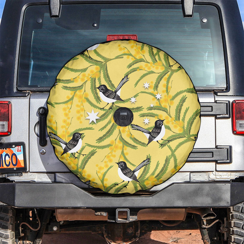 Australia Wattle Day Spare Tire Cover Acacia Pycnantha Willie Wagtail Seamless Style