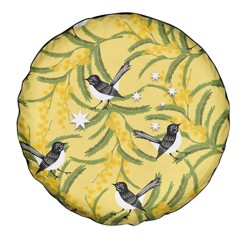 Australia Wattle Day Spare Tire Cover Acacia Pycnantha Willie Wagtail Seamless Style