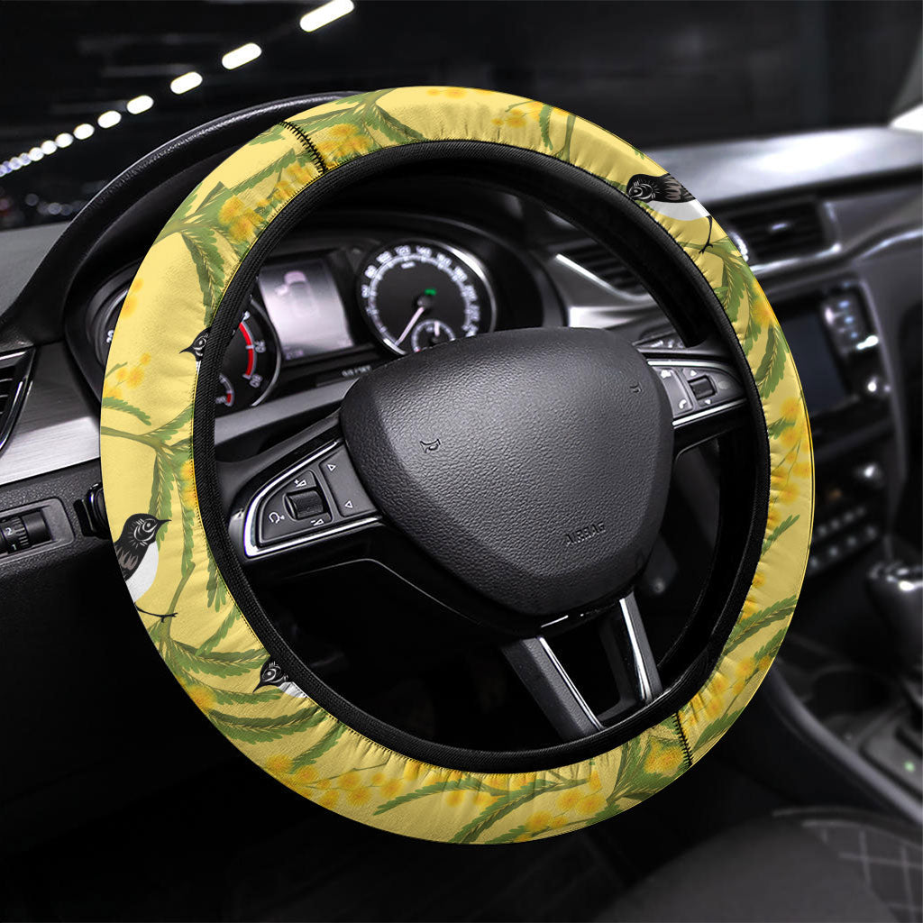 Australia Wattle Day Steering Wheel Cover Acacia Pycnantha Willie Wagtail Seamless Style