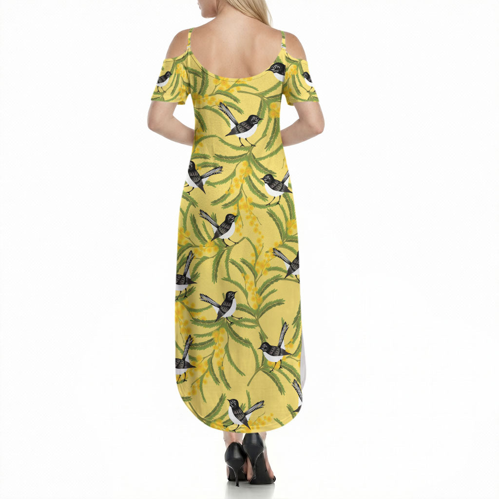 Australia Wattle Day Summer Maxi Dress Acacia Pycnantha Willie Wagtail Seamless Style