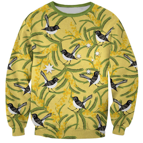 Australia Wattle Day Sweatshirt Acacia Pycnantha Willie Wagtail Seamless Style