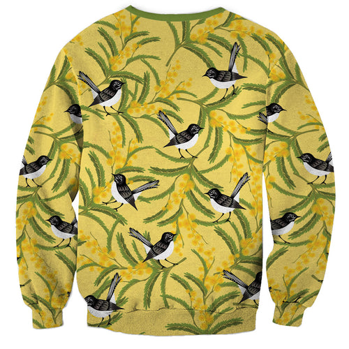 Australia Wattle Day Sweatshirt Acacia Pycnantha Willie Wagtail Seamless Style