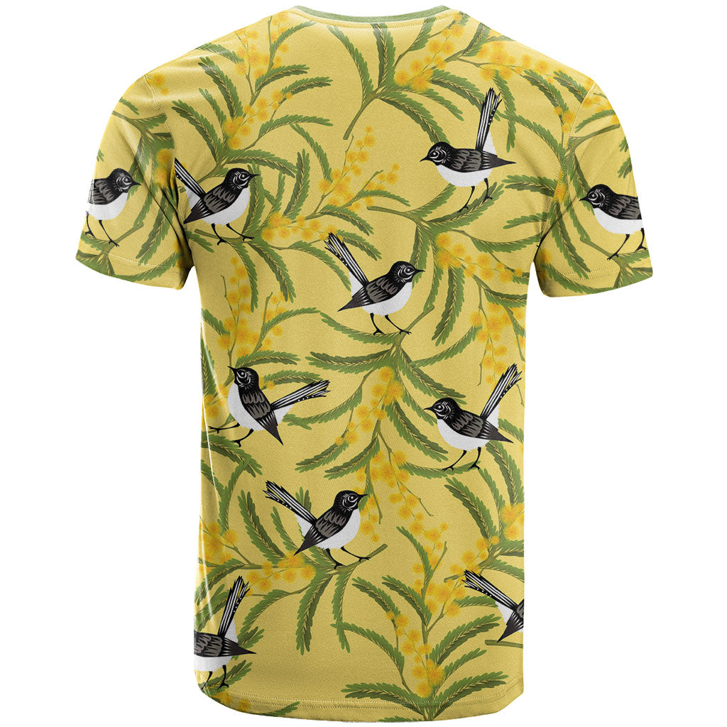 Australia Wattle Day T Shirt Acacia Pycnantha Willie Wagtail Seamless Style