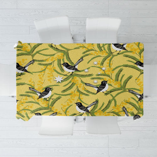 Australia Wattle Day Tablecloth Acacia Pycnantha Willie Wagtail Seamless Style