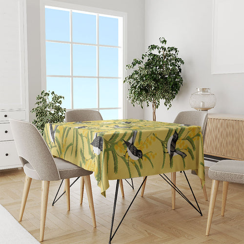 Australia Wattle Day Tablecloth Acacia Pycnantha Willie Wagtail Seamless Style