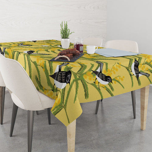 Australia Wattle Day Tablecloth Acacia Pycnantha Willie Wagtail Seamless Style