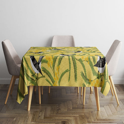 Australia Wattle Day Tablecloth Acacia Pycnantha Willie Wagtail Seamless Style