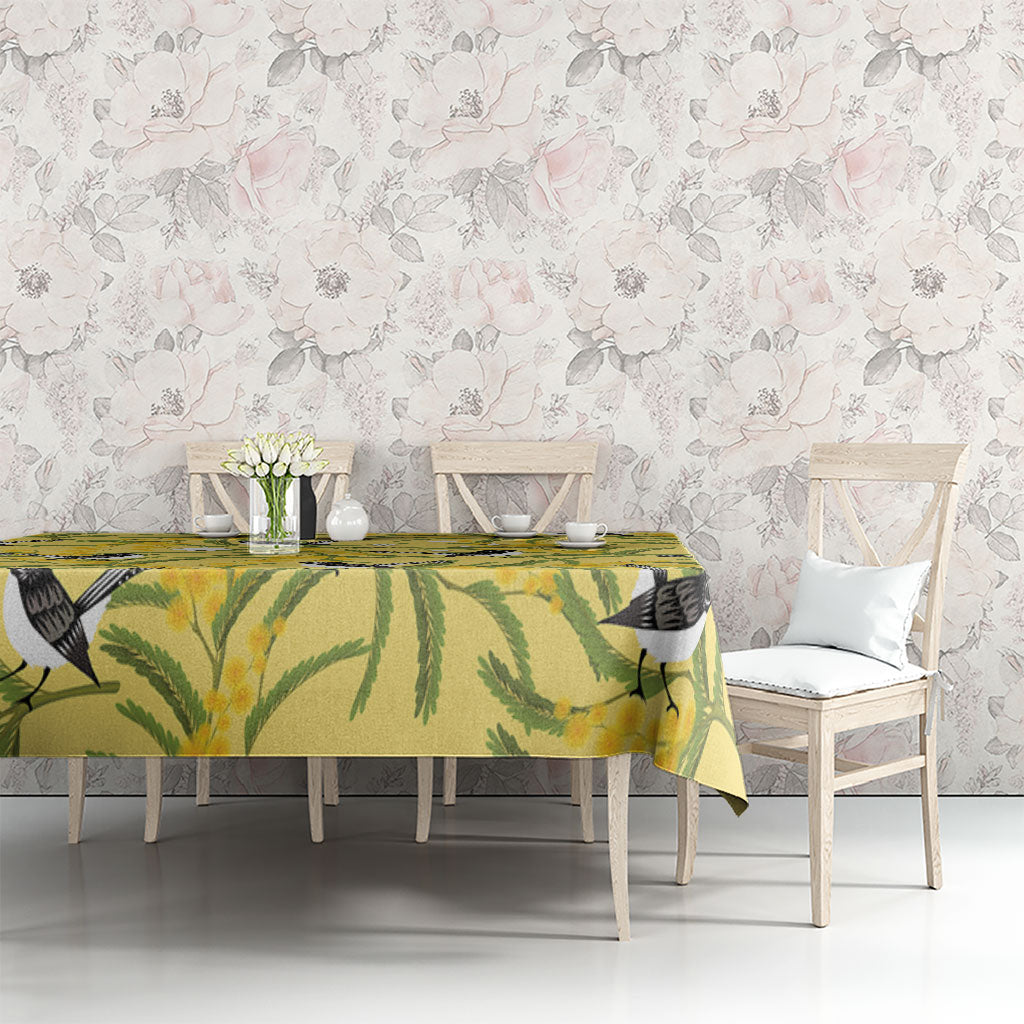 Australia Wattle Day Tablecloth Acacia Pycnantha Willie Wagtail Seamless Style