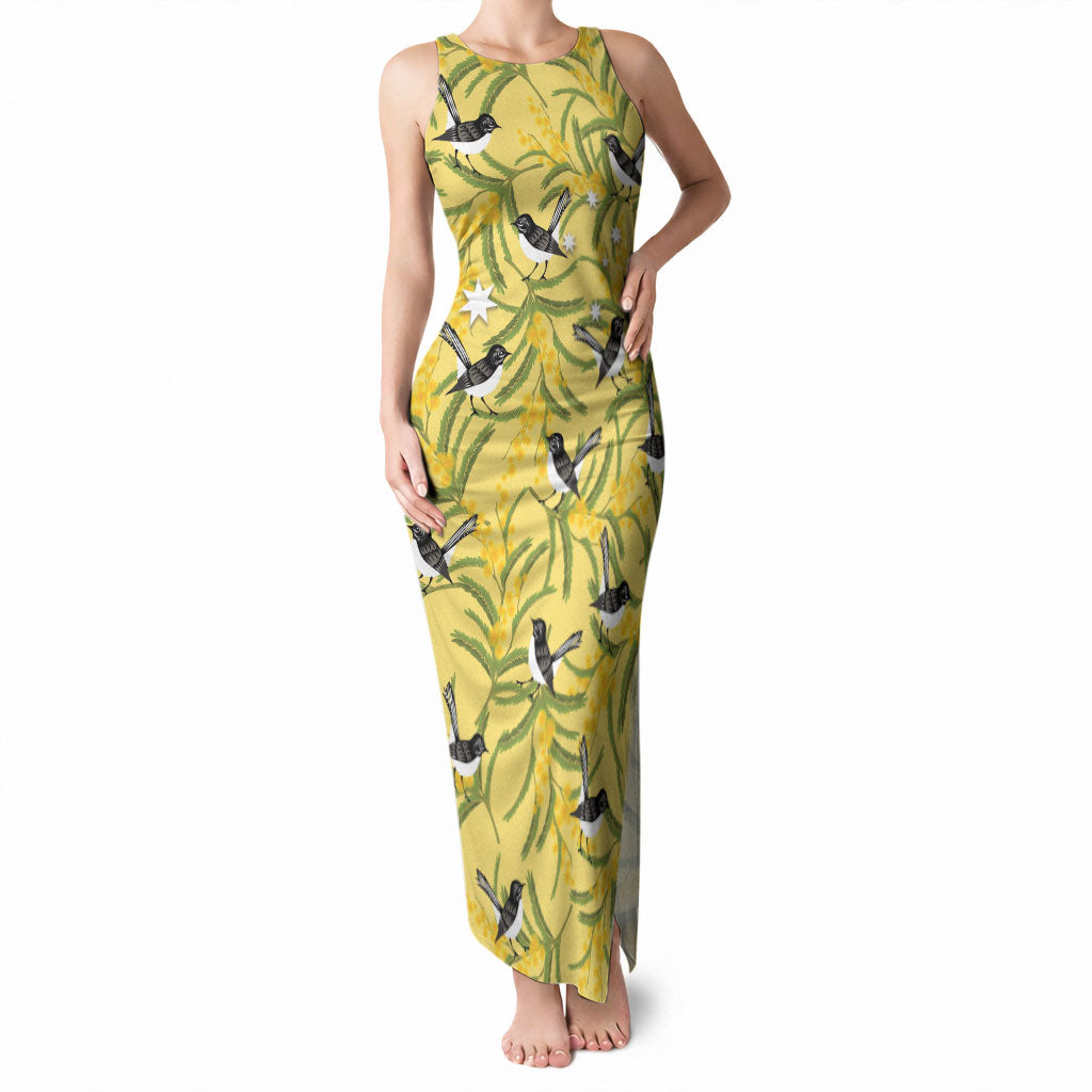 Australia Wattle Day Tank Maxi Dress Acacia Pycnantha Willie Wagtail Seamless Style