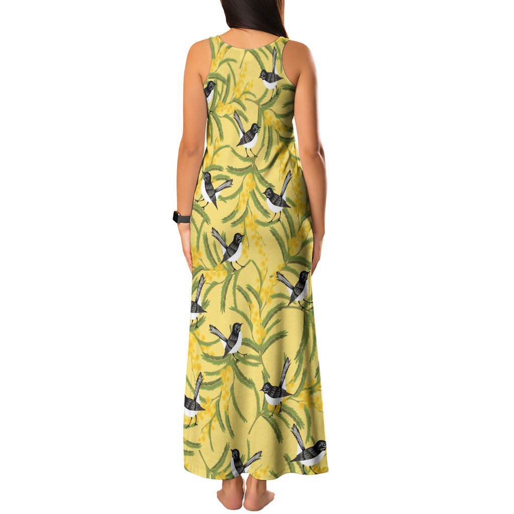Australia Wattle Day Tank Maxi Dress Acacia Pycnantha Willie Wagtail Seamless Style