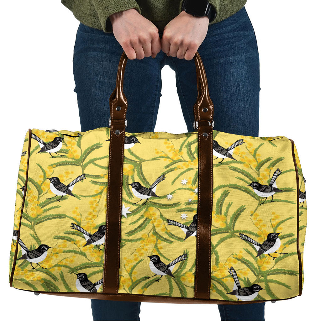 Australia Wattle Day Travel Bag Acacia Pycnantha Willie Wagtail Seamless Style