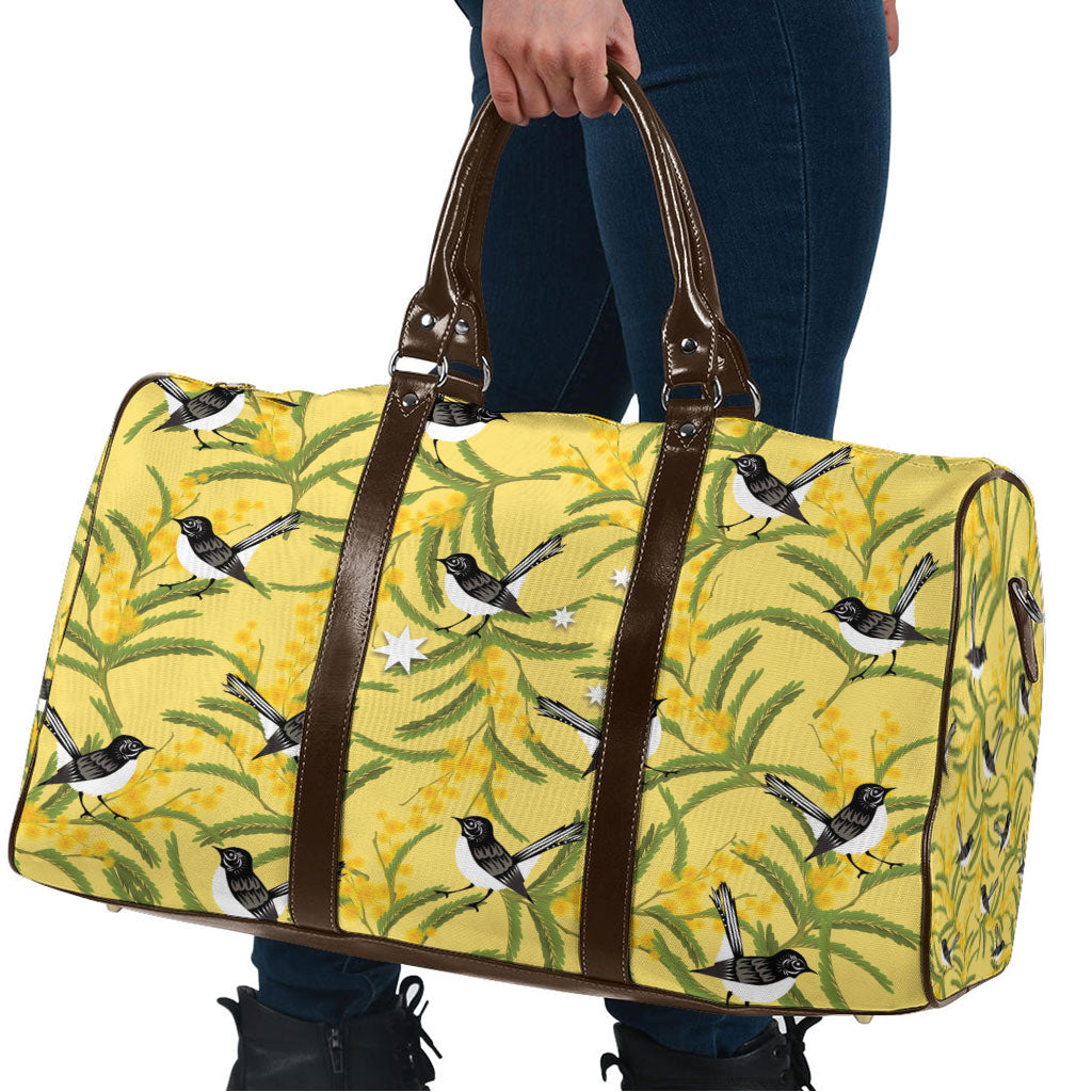Australia Wattle Day Travel Bag Acacia Pycnantha Willie Wagtail Seamless Style