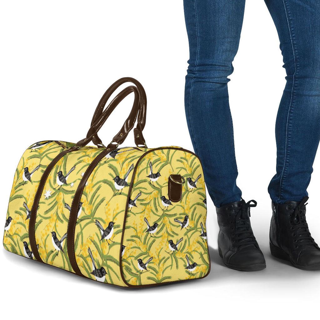 Australia Wattle Day Travel Bag Acacia Pycnantha Willie Wagtail Seamless Style