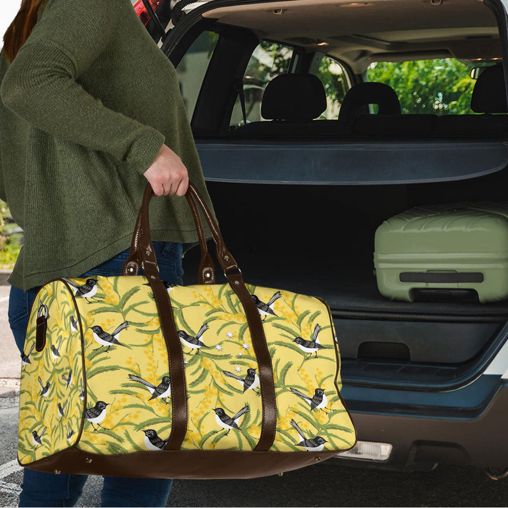 Australia Wattle Day Travel Bag Acacia Pycnantha Willie Wagtail Seamless Style