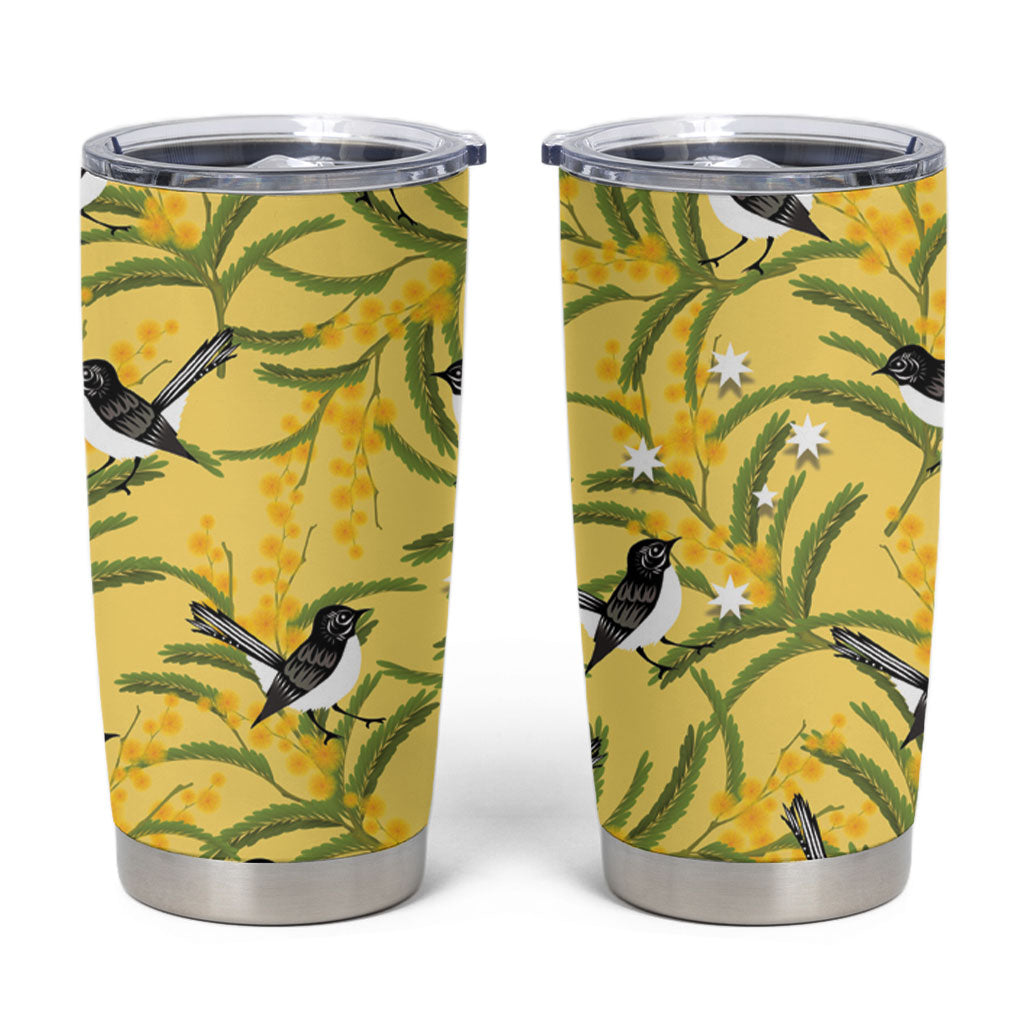Australia Wattle Day Tumbler Cup Acacia Pycnantha Willie Wagtail Seamless Style