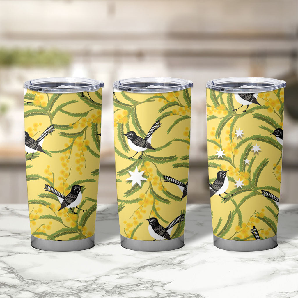 Australia Wattle Day Tumbler Cup Acacia Pycnantha Willie Wagtail Seamless Style