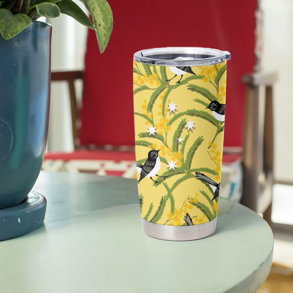 Australia Wattle Day Tumbler Cup Acacia Pycnantha Willie Wagtail Seamless Style