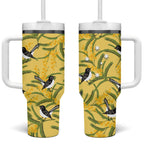 Australia Wattle Day Tumbler With Handle Acacia Pycnantha Willie Wagtail Seamless Style