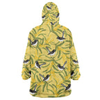 Australia Wattle Day Wearable Blanket Hoodie Acacia Pycnantha Willie Wagtail Seamless Style