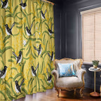 Australia Wattle Day Window Curtain Acacia Pycnantha Willie Wagtail Seamless Style