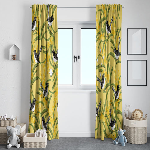 Australia Wattle Day Window Curtain Acacia Pycnantha Willie Wagtail Seamless Style