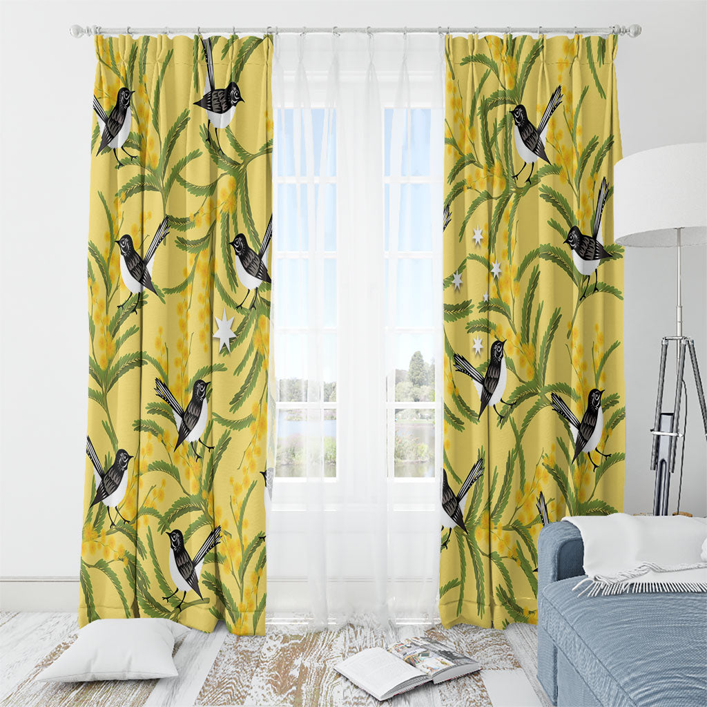 Australia Wattle Day Window Curtain Acacia Pycnantha Willie Wagtail Seamless Style