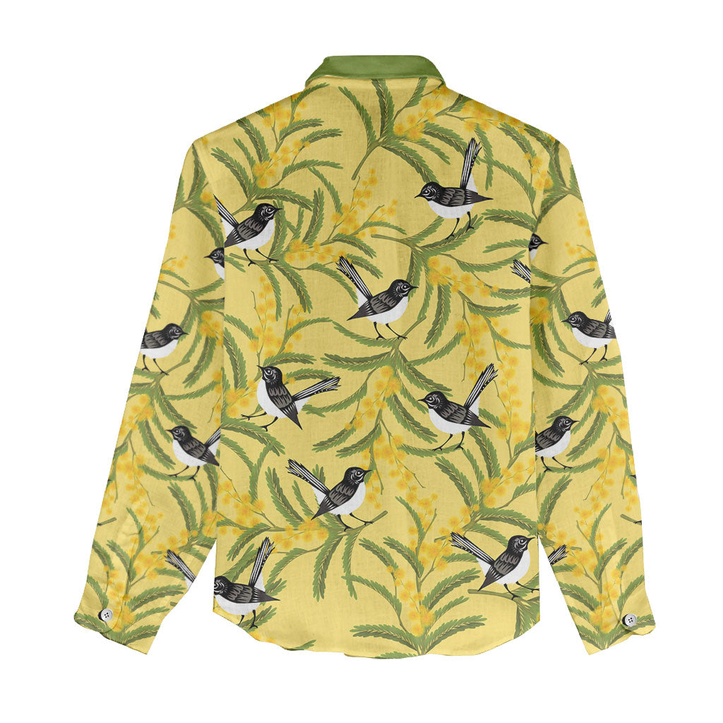 Australia Wattle Day Women Casual Shirt Acacia Pycnantha Willie Wagtail Seamless Style