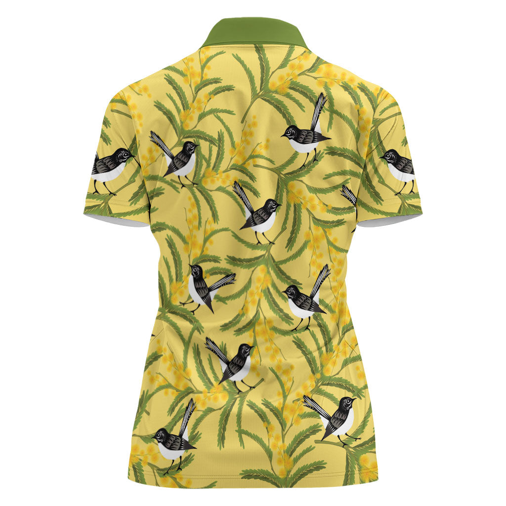 Australia Wattle Day Women Polo Shirt Acacia Pycnantha Willie Wagtail Seamless Style