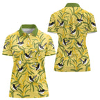 Australia Wattle Day Women Polo Shirt Acacia Pycnantha Willie Wagtail Seamless Style